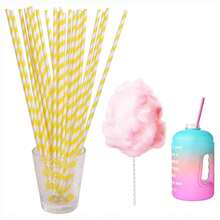 100 قش عصا المارشميلو، مناسب لديكور حفلات العطلات والاكسسوارات الحفلات، قطر 35 سم متعدد الأغراض قرن الحلوى، عصا ورقية للمارشميلو، قش ورقي، مناسب للأعياد والأعراس والحفلات والمهرجانات وصنع المارشميلو، متوفر باللونين: أبيض نقي أو أبيض مخطط باللون الأصفر - متعدد الألوان - مشاهدة 4
