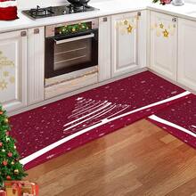1 pieza Felpudo de goma con estampado de árbol de Navidad blanco y copos de nieve, para baño, cocina, lavandería, decoración navideña, decoración del hogar, decoración de fiestas, decoración de bodas, decoración de comedor - Multicolor - Ver 2