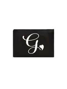 1pc Black Large-Capacity Cosmetic Bag, Printed With White Artistic Letters A-Z And A Heart Pattern,Hot-Selling Fashion Item Suitable For Travel, Toiletry, Multi-Functional Storage, Jewelry Storage, Coin Purse, Headphone Bag, Digital Storage Bag,Christmas Gifts,Pouch,Travel,Gifts For Women,Women's Necessaire,Travel Essential,Pouch,Clutch / Small Handbag,Necessaire,Makeup Organizer,Makeup Organize,Pouch,Brush Holder,Mini Pouch,Large Capacity Pouch