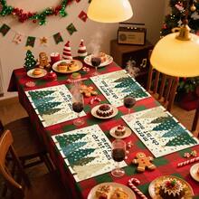 1 pieza/4 piezas/6 piezas/100 piezas Manteles individuales con diseño de árbol de Navidad - Protectores de mesa rectangulares de poliéster lavables a máquina, agarraderas decorativas para el comedor, suministros para fiestas, regalos de Navidad - Multicolor - Ver 7