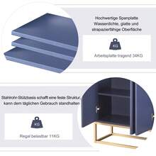 Aparador estilo minimalista, moderno mueble buffet de 4 puertas, patas de metal, cómoda con estante regulable, mueble multiusos para comedor, salón, cocina, blanco/negro/azul