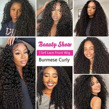 13x4 Burmese Curly Wig Human Hair 200 Density 13x4 Curly Lace Front Wigs Human Hair HD Transparent Lace Wig Pre Plucked Burmese Virgin Human Hair Wigs For Women 30 Inch - Natural Black - 查看 8
