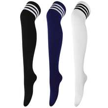 DRESHOW 3 Pairs Thigh High Socks Striped Over Knee Thin Tights Long Stocking Knee High Leg Warmer{"Color_name":"3PairsC:White/Black/NavyBlue"} - 多色4 - 查看 1