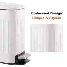 Slim Bathroom Trash Can With Lid Soft Close, 6 Liter/1.6 Gallon Stainless Steel Small Garbage Can With Removable Inner Bucket, Step Pedal, Slim Wastebasket For Toilet, Office, Bedroom, White - 白色 - 查看 5