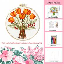 1 Set Floral Cross Stitch Kit, Includes Peony, Tulip, Daisy Patterns, 11CT For Beginners, With Embroidery Frame, Scissors, Threader, Ripper, Fabric, Thread, Home Decor Creative Gift