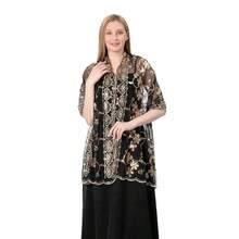 Shawls And Wraps For Evening Dresses,Women Formal 1920s Sequin Flower Sheer Shawls And Wraps For Wedding-{"Color_name":"Black+Gold"} - 黑色+金色 - 查看 3