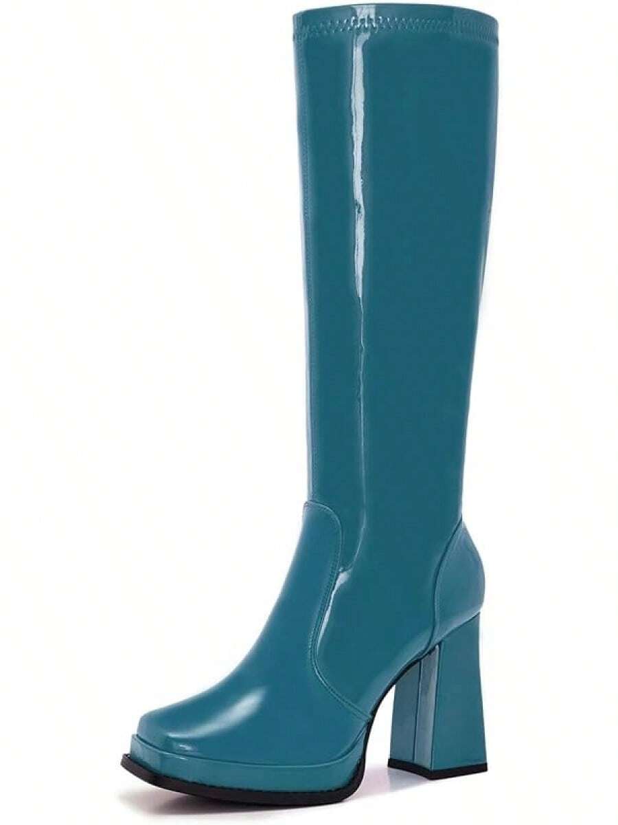 Wide Calf Plus Size Women's 70s Gogo Tall Knee High Square Toe Chunky Heel Retro Fashion Vintage Boots - 蒂爾專利 - 查看 1