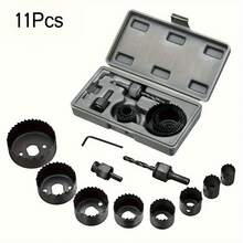 11-Piece Hole Saw Set With 8 Carbon Steel Blades (19mm-64mm) - Woodworking Hole Cutting Tools With Hex Wrench, Suitable For Softwood, PVC, And Plastic - Black And Red - 紅色 - 查看 6