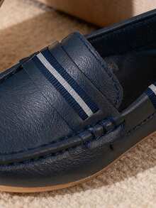 2025 New British Style Kids Casual Versatile Soft Bottom Slip-On Loafers With Woven Strap - Navy Blue - View 6