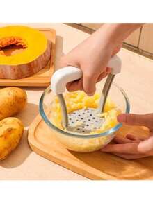 Prensador de papas y verduras de acero inoxidable mango ergonómico triturador alimentos utensilio cocina resistente fácil usar limpieza sencilla compatible lavavajillas calidad profesional - Blanco - Ver 5