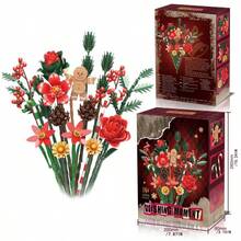 865pcs Christmas Flower Bouquet Building Blocks, Artificial Rose Flower Gothic Style Home Decor, DIY Assembly Toy, Christmas Holiday Gift, Creative Desktop Decoration, Ideal Gift For Friends And Loved Ones - Red - View 6