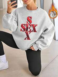 2025 jesień i zima nowa damska luźna bluza z grubym kapturem, prosty nadruk graficzny, ciepła i wygodna do noszenia na co dzień, swobodny styl, odpowiednia na jesień i zimę, bluza z długim rękawem, modny styl uliczny