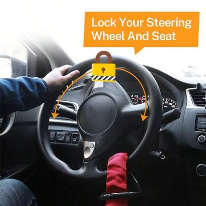 Car Security Lock - Heavy Duty Steel Steering Wheel Lock For Theft Protection, Easy Install & Universal Fit For Travel Peace Of Mind