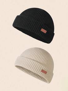 1 件女士纯色布标空白无檐帽，针织保暖头饰，适合秋冬日常穿着 - 空白小標 - 查看 27