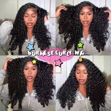 13x4 Burmese Curly Wig Human Hair 200 Density 13x4 Curly Lace Front Wigs Human Hair HD Transparent Lace Wig Pre Plucked Burmese Virgin Human Hair Wigs For Women 30 Inch - Natural Black - 查看 7
