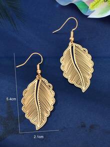 Metal Leaf Drop Earrings - Yellow Gold - View 3