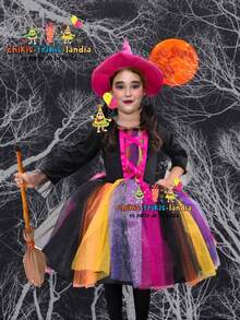 Disfraz Niña Brujita Halloween para Bebe y Nña, Hermoso Vestido Día de muertos Halloween, Festividad, Noche de Halloween - Multicolor - Ver 5