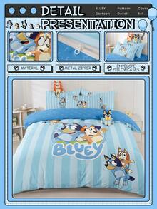 Bluey Bộ chăn ga gối Brui 2/3 món, Chăn ga gối Brui, Bộ chăn ga gối thoải mái và thoáng khí, Thân thiện với da, Bộ vỏ chăn họa tiết hoạt hình, Mềm mại và không bị xù lông, Vải dệt gia dụng đáng yêu, Vỏ chăn và vỏ gối tông màu mát mẻ, Không kèm chăn bông, Phù hợp với giường đơn, đôi, cỡ Queen, cỡ King, Sử dụng được cả bốn mùa - Màu xanh lam - Xem 5