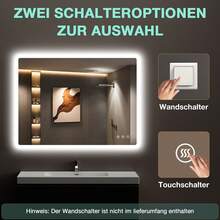 GIMBELEN Badspiegel mit Beleuchtung 80 x 60 cm, Led Spiegel Bad mit Touch-Schalter, 3 Lichtfarben, Dimmbar, Antibeschlag, Explosionsgeschütztes Glas, IP44, für Montage Horizontal/Vertikal - Silber - Übersicht 5