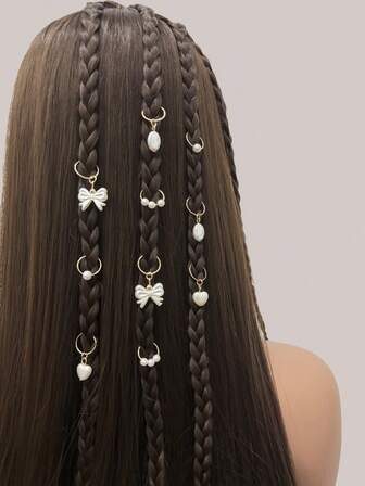 10pcs Exotic Pearl & Bow Pendant Hair Accessories Set, Suitable For Festivals, Parties And Daily Styling, Claw Clips