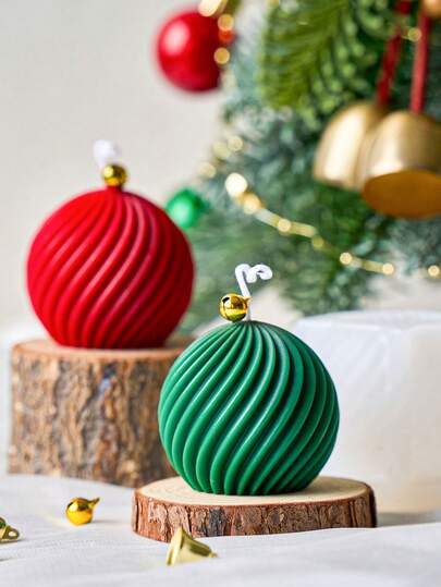 1PC 3D Christmas Ball Silicone Candle Mold, DIY Geometric Striped Sphere Gypsum Soap Epoxy Resin Mold, Gift For Woman, Best Friend Gifts, DIY Gift, Home Decor, Holiday Decoration