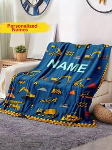 Customizable Name Excavator Flannel Throw Blanket - Ultra-Soft, Warm, Lightweight, And Hypoallergenic For Cozy Nights On Couch, Bed, Travel, And Camping - All-Season Digital Print With Vibrant Colors And Plush Texture - Multicolor - View 6