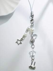 Joli porte-téléphone chaîne avec pendentif lapin et étoile, accessoire polyvalent fait main avec perles. Compatible avec Android et la plupart des smartphones. Cadeau pour mère, famille, amis, enfants, anniversaire, vacances