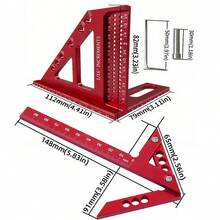 2 件装英寸木工多角度三角尺和方形中心划线器，多功能绘图尺定位销