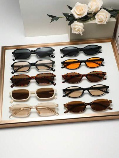 10pcs Women's Plastic Frame Geometric Rimless Warm Friendly Minimalist Comfortable Fashion Glasses, Suitable For Family Gatherings, Visiting Elders, Autumn Outings, Team Building