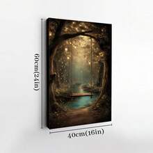 1pc Framed Canvas Wall Art, Magical Forest Swing Enchanted Woodland With Lanterns Fireflies Fantasy Nature Art Print Canvas Poster Painting Wall Decor, Ideal Gift For Bedroom Living Room Hallway Dorm, Ready To Hang - 彩色 - 查看 10