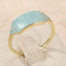 Cincin Tembaga Lebar Gaya Vintage dengan Inlay Turquoise Sintetis, Cincin Wanita Gaya Bohemian, Sempurna untuk Pemakaian Sehari-hari - Baby Blue - View 3