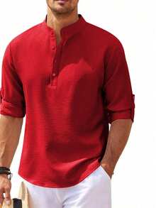 Camisa Henley de manga larga para hombres con cuello abotonado, diseño a rayas y de cuadros, casual y cómoda, de tela suave, para uso diario, verano y vacaciones en la playa, con mangas enrollables, estilo elegante, ropa exterior clásica y versátil, ligera para hombres