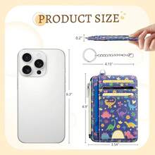 Cute Dinosaur Credit Card Holder Small Wallet Women, Flowers Slim RFID Blocking Wallet Woman Keychain With Zipper Coin Pocket, Front Pocket Thin Travel Card Case With ID Window Ladies Gifts{"Color_name":"Dinosaur"} - 多色9 - 查看 6