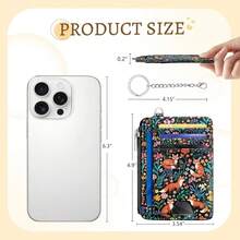 Cute Fox Flowers Credit Card Holder Small Wallet Women, Slim RFID Blocking Wallet Woman Keychain With Zipper Coin Pocket, Front Pocket Thin Travel Card Case Organizer ID Window Ladies Gifts{"Color_name":"Fox"} - 多色17 - 查看 6
