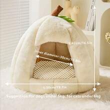 PETSIN 封闭式猫床/狗床，四季使用，秋冬季为宠物提供温暖舒适的毛绒垫子宠物用品 - 米色 - 查看 7