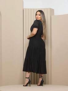 Women's Midi Dress Três Marias Laise Mesh Wedding Evening Formal And Night Elegant And Casual - 黑色 - 查看 5