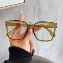 1 Pair Bohemian Style Large Square Frame Clear Glasses For Women, Fashionable Leopard Print And Solid Colors, PC Polycarbonate Material, Full Rim Design