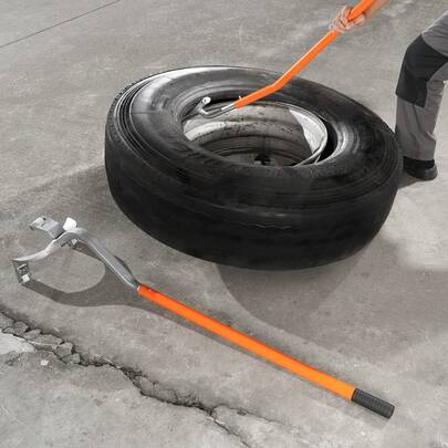 Herramienta de desmontaje y montaje de neumáticos, herramienta manual de extracción y desmontaje de neumáticos de acero de 22,5 a 24,5 pulgadas, con retenedor de talón adicional, destalonador para camiones sin cámara, 3 herramientas para cambio de neumáticos, color naranja