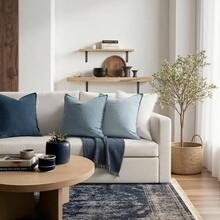 Neutral Linen Pillow Covers Pack Of 4 Decorative Natural Solid Throw Pillow Covers Soft Accent Boho Farmhouse Couch Pillowcases Modern Home Decors Living Room Bed Sofa 18x18 Inch - 18 英吋 x 18 英吋(4 件裝)+ 藍色 - 查看 2