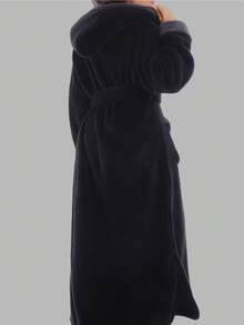 男士秋冬新款毛绒浴袍 - 温暖舒适，带口袋、连帽、可调节腰带、家居睡衣