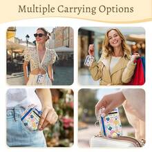 Pastel Flowers Credit Card Holder Small Wallet Women, Floral Slim RFID Blocking Wallet Woman Keychain With Zipper Coin Pocket, Front Pocket Thin Travel Card Case With ID Window Ladies Gifts{"Color_name":"ColorFlower"} - 多色21 - 查看 3
