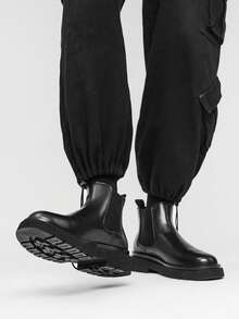 1 双男士时尚黑色切尔西靴，保暖内衬，厚底增高，简约百搭