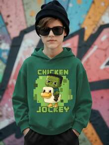 Quần áo bé trai tuổi teen, in hình nhân vật dễ thương Vịt cưỡi, phong cách thường ngày, phù hợp cho mùa thu đông, áo nỉ có mũ cho bé trai, thời trang thường ngày, phù hợp để mặc hàng ngày, tốt nghiệp, dạ hội, lễ tốt nghiệp, giáo viên, dạ hội, tiệc tùng, áo nỉ chui đầu du lịch, quần áo bé trai - Màu xanh lá cây đậm - Xem 7