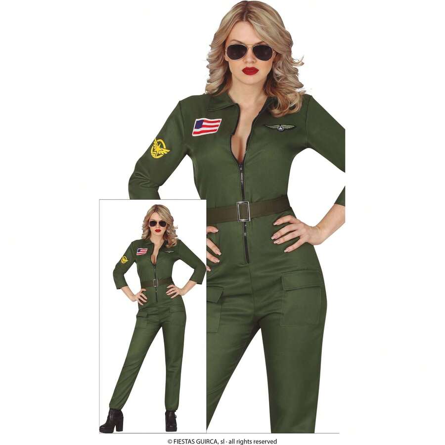 Fiestas Guirca Adult Pilot Costume, Military Uniform With Patches And Realistic Details, Ideal For Themed Parties, Celebrations, And Costume Events, Available In Multiple Sizes To Complete Your Look - Multicolor - View 1