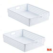 ZYLX SHOPPING – Pack 2 Cestas Organizadoras de Plástico | Un Solo Tamaño y Color | Resistentes, Apilables y Multiusos para Hogar y Oficina - Blanco - Ver 4