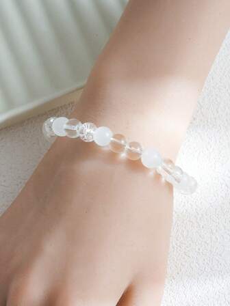 8mm Elegant Mixed Crystal Beaded Bracelet, 3-Color Beads - Fashionable Natural Crystal Jewelry, Suitable For Couples, Valentine's Day And Daily Wear, Stylish, Graceful