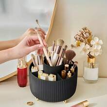 [1pc Rotating Makeup Box] 360° Rotating Makeup Organizer – 5-Compartment Brush Storage Box | Large Capacity Desktop Organizer For Cosmetics, Lipsticks & Pens (Fall 2025 Upgraded) - White - View 9
