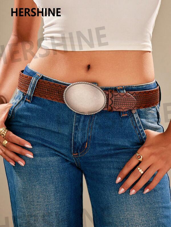 Hershine 1pc Women's Vintage Minimalist Western-Style PU Leather Soft Durable Belt, Classic Accessory For Shirts, Pants And Dresses, Suitable For Women's Gatherings, Parties, Halloween And Christmas Outfits, Perfect Gift For Family And Friends, Thanksgiving