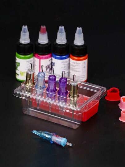 Estação de imersão para agulhas de tatuagem tudo-em-um - Suporte quadrado com 6 compartimentos, tampas, base à prova de derramamento e compartimentos separados para pré-imersão