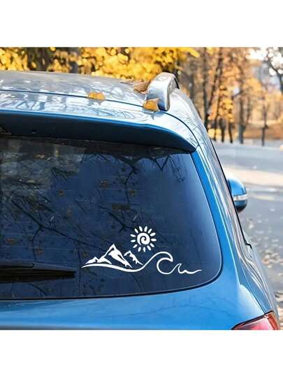 1pc Mountain Wave Sun Vinyl Car Window Sticker - Nature Lover Outdoor Adventure Style Decal, Suitable For Sedan, Truck, SUV